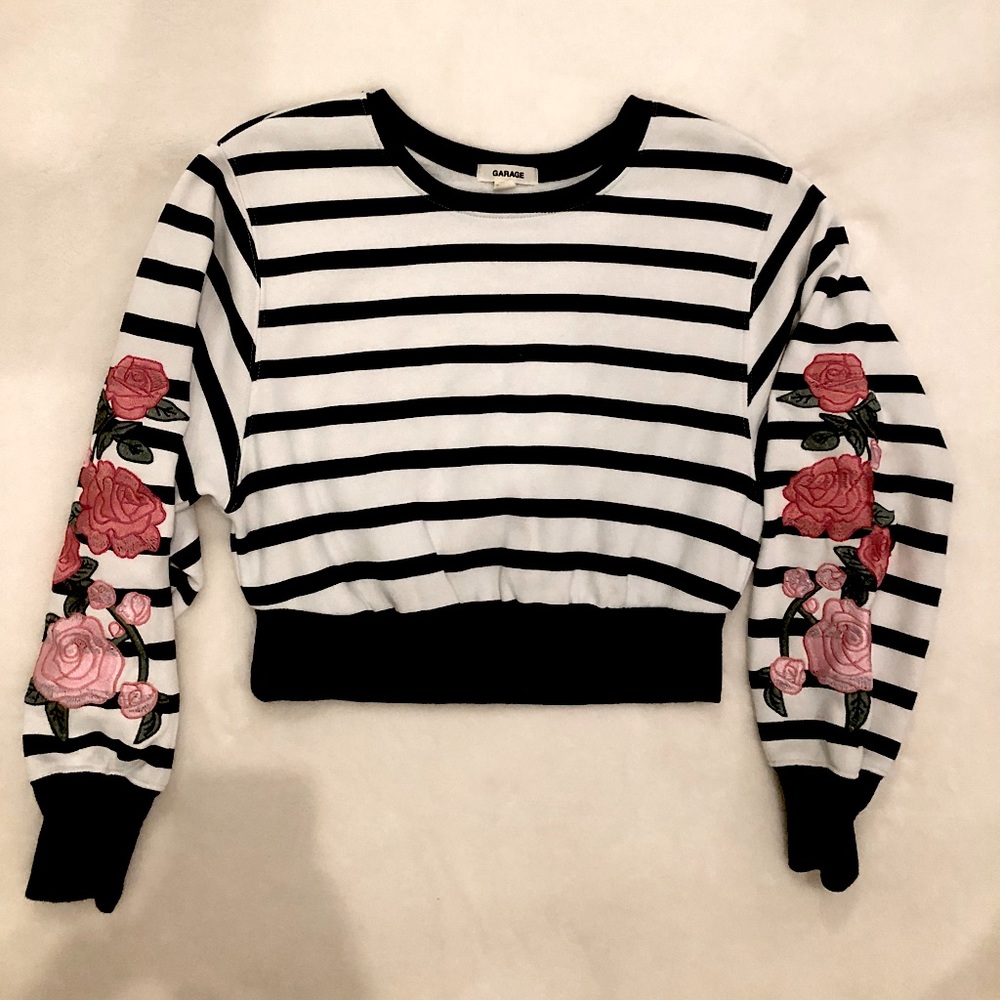 Striped Long-Sleeve Shirt with Roses